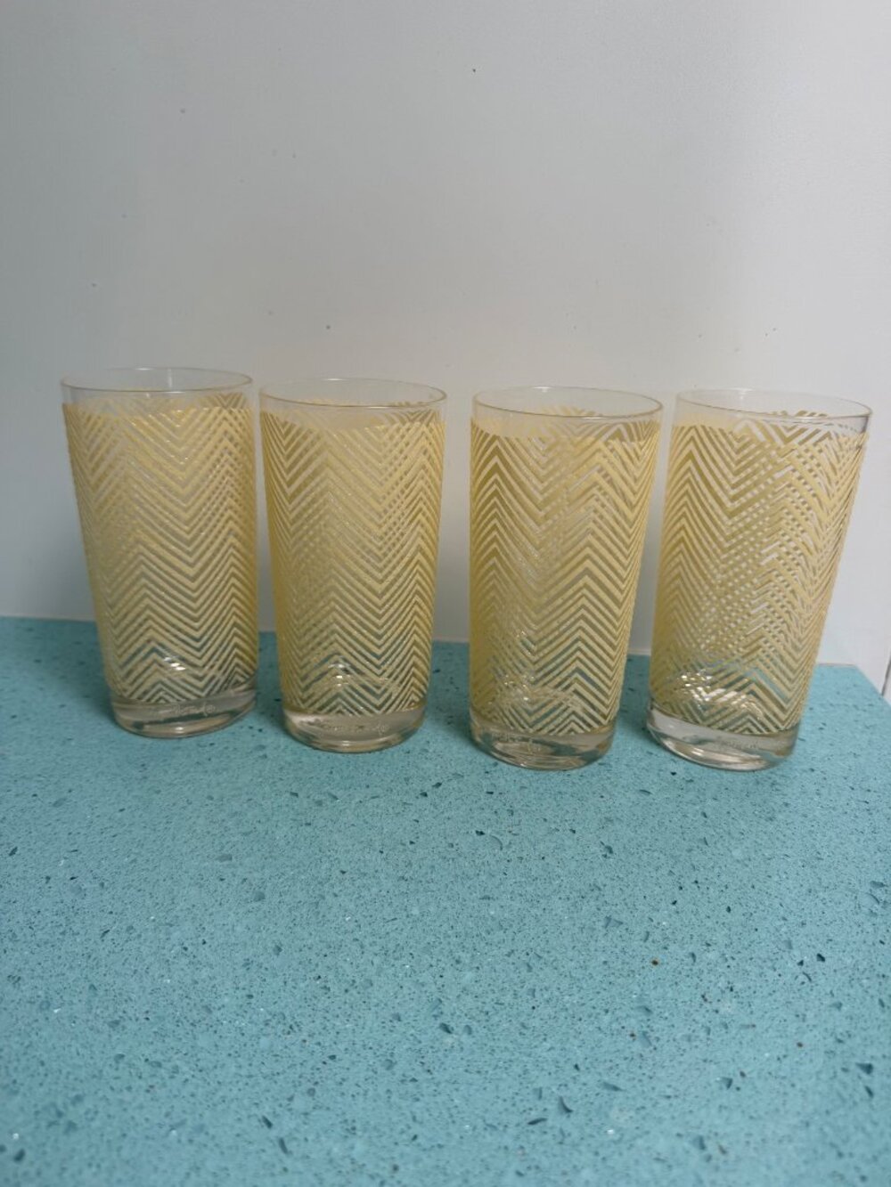 Georges Briard Set of 4 Yellow Icicle Chevron Glasses Whiskey Cup Style Signed